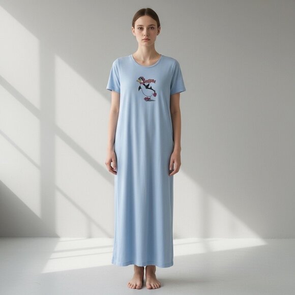 NOS Vintage Vassarette Juniors Blue Penguin Roller Skate Nightgown – Size Large - Picture 1 of 7